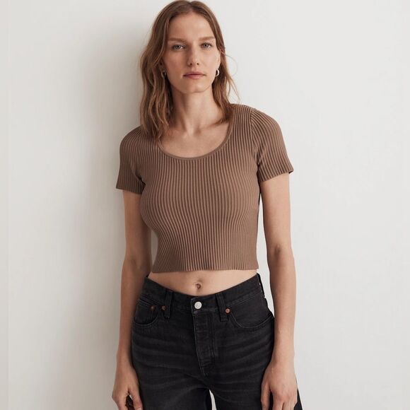 Madewell NWT Ottoman Crop Sweater Tee Size XXS in Light Umber - Picture 1 of 9